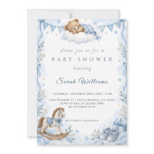 Preppy Bear Baby Shower Boy Invitation