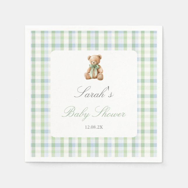 Preppy Bear Baby Shower Boy Napkins (Front)