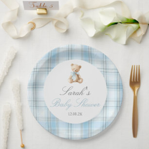 Preppy Bear Baby Shower Boy Paper Plates