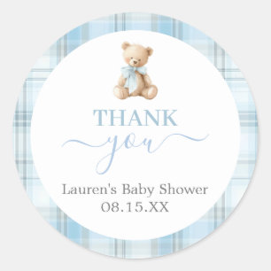 Preppy Bear Baby Shower Boy Round Sticker