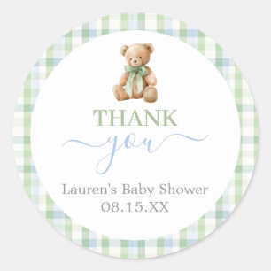 Preppy Bear Baby Shower Boy Round Sticker