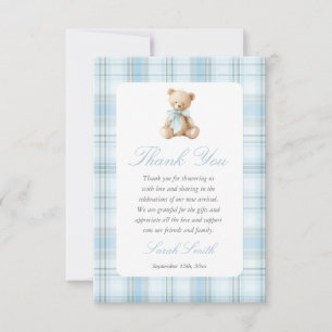 Preppy Bear Baby Shower Boy Thank You Card