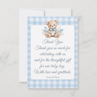 Preppy Bear Baby Shower Boy Thank You Card
