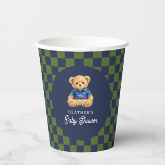 Preppy Bear Checkboard Baby Shower Paper Cups