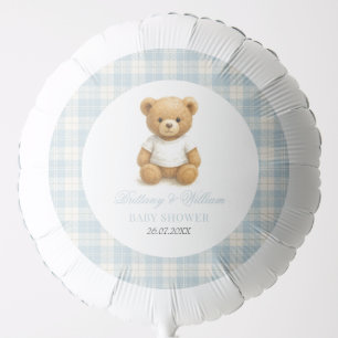 Preppy Bear Designer Blue Plaid Baby Shower Balloon