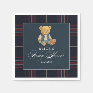 Preppy Bear Football Navy Blue Baby Shower Napkins