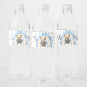  Preppy Bear Overalls Boy Casual Baby Shower   Water Bottle Label