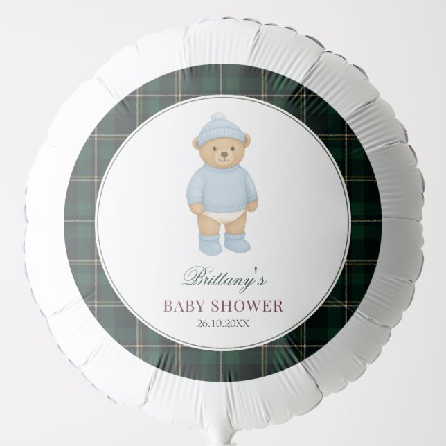 Preppy Bear Plaid Baby Shower  Balloon (Front)