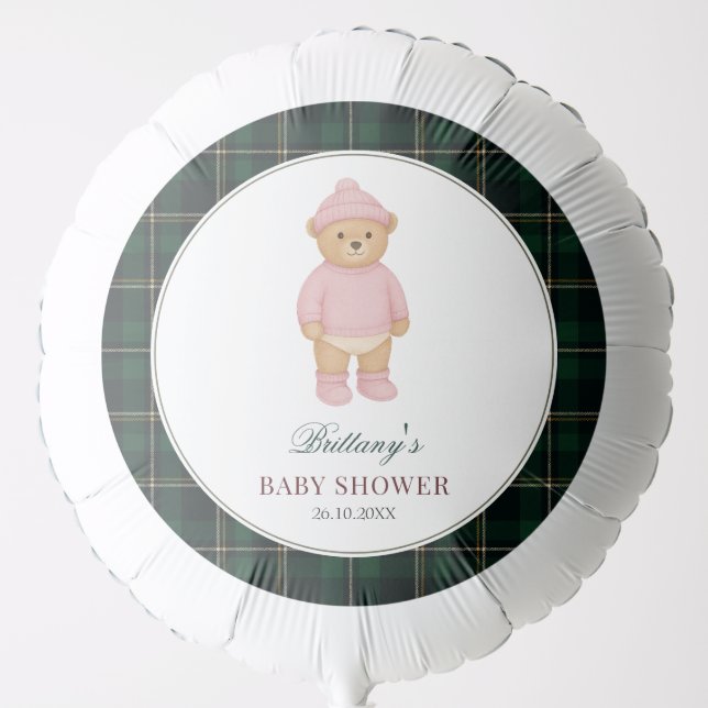 Preppy Bear Plaid Baby Shower  Balloon (Front)