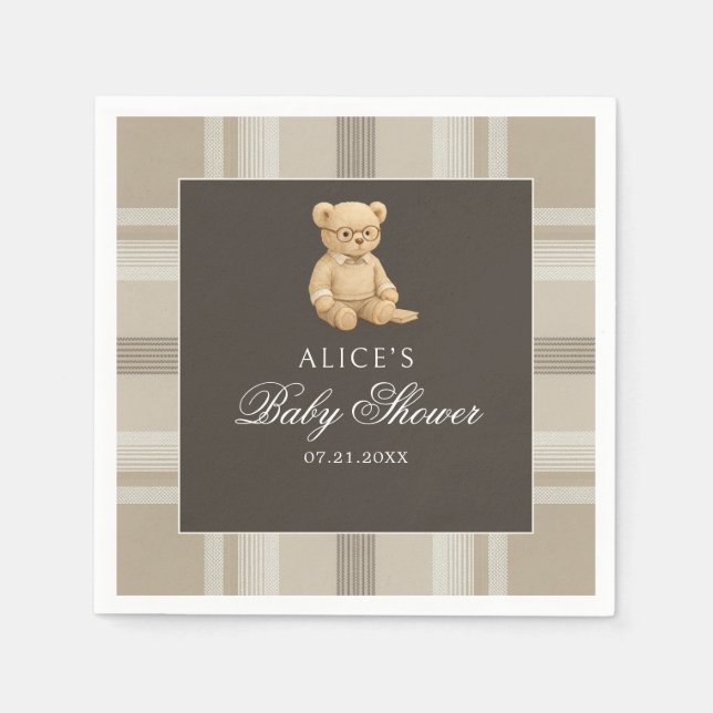 Preppy Bear Soft Neutral Baby Shower Napkins (Front)