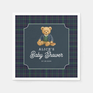 Preppy Bear Tartan Baby Shower Napkins