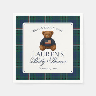 Preppy Bear Tartan Pattern Boy Baby Shower Napkins