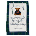 Preppy Bear Tartan Pattern Boy Birthday Favors Medium Gift Bag