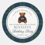 Preppy Bear Tartan Plaid Boy Birthday Circle Classic Round Sticker