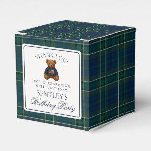 Preppy Bear Tartan Plaid Boy Birthday Favor Box