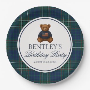 Preppy Bear Tartan Plaid Boy Birthday Party  Paper Plates