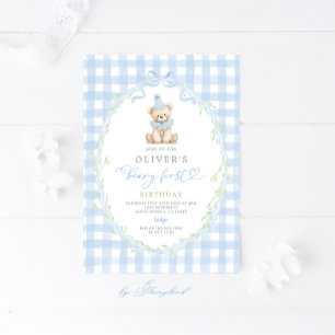 Preppy Beary First Birthday Invitation