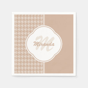 Preppy Beige and Tan Houndstooth Monogram and Name Paper Napkins