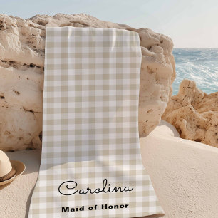 Preppy Beige Checkered Bridesmaid Proposal Beach Towel