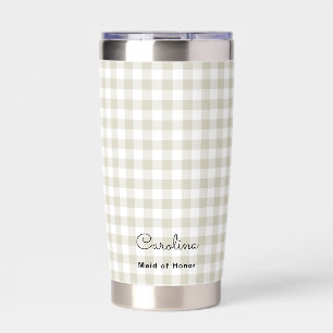 Preppy Beige Checkered Bridesmaid Proposal Insulated Tumbler