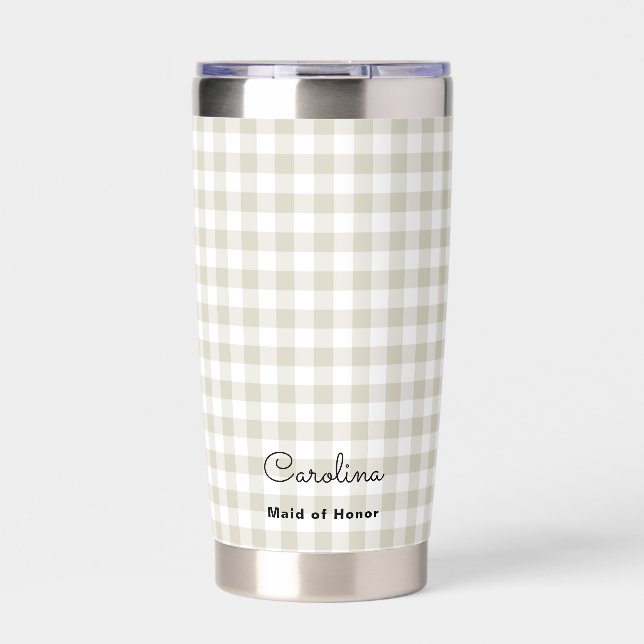 Preppy Beige Checkered Bridesmaid Proposal Insulated Tumbler (Front)
