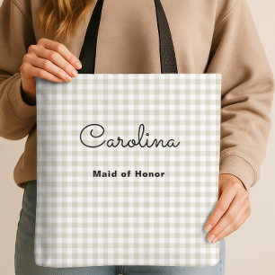Preppy Beige Checkered Bridesmaid Proposal Tote Bag