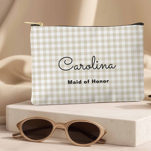 Preppy Beige Checkered Bridesmaid Travel Accessory Pouch (Creator Uploaded)