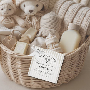 Preppy Beige Tennis Chic Baby Shower Thank You Favor Tags