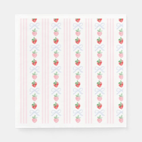 Preppy Berry First Birthday Watercolor Strawberrie Napkins