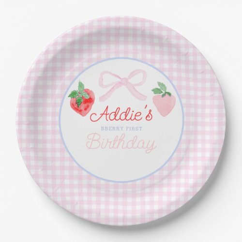 Preppy Berry First Birthday Watercolor Strawberrie Paper Plates