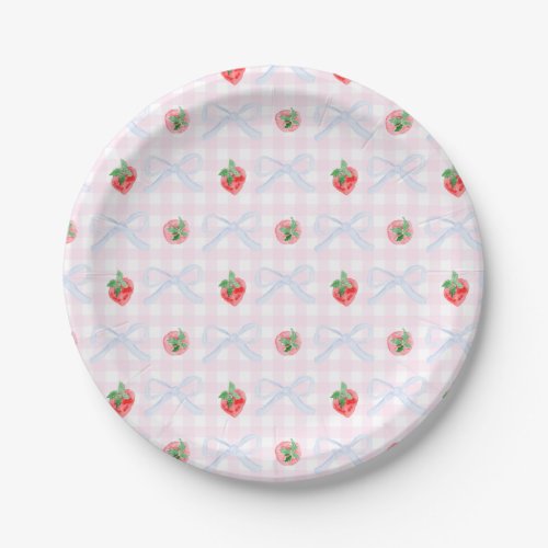Preppy Berry First Birthday Watercolor Strawberrie Paper Plates