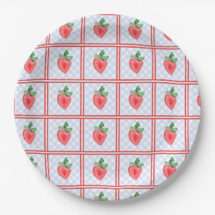 Preppy Berry First Birthday Watercolor Strawberrie Paper Plates