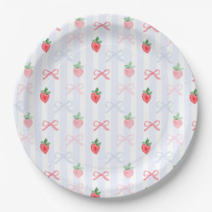 Preppy Berry First Birthday Watercolor Strawberrie Paper Plates