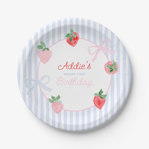 Preppy Berry First Birthday Watercolor Strawberrie Paper Plates