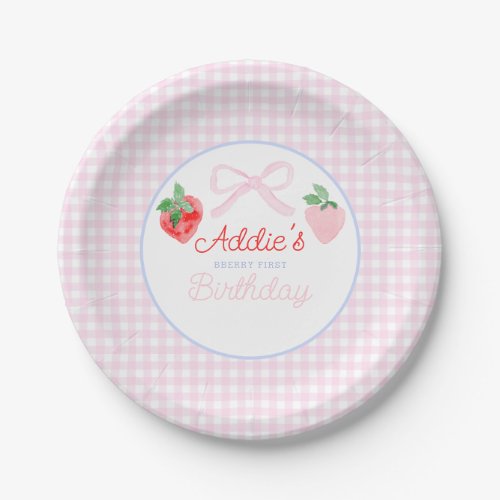 Preppy Berry First Birthday Watercolor Strawberrie Paper Plates