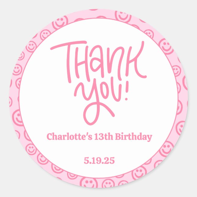 Preppy Birthday Thank You Sticker (Front)