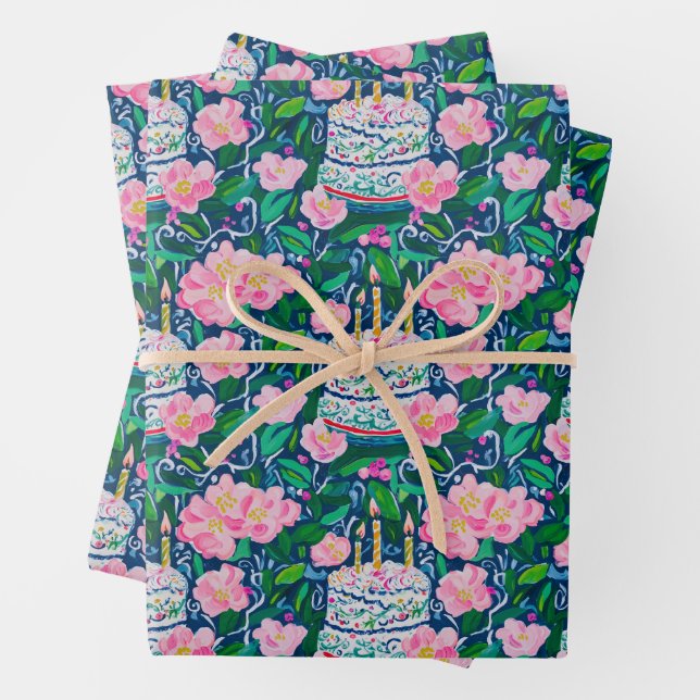 Preppy Birthday Wrapping Paper (In situ)