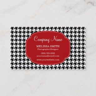 Preppy Black and Red Houndstooth Pattern Business Card