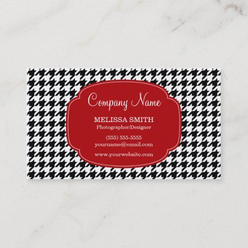 Preppy Black and Red Houndstooth Pattern Business Cards