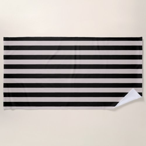  Preppy Black and Sand Stripes Geometric Pattern Beach Towel
