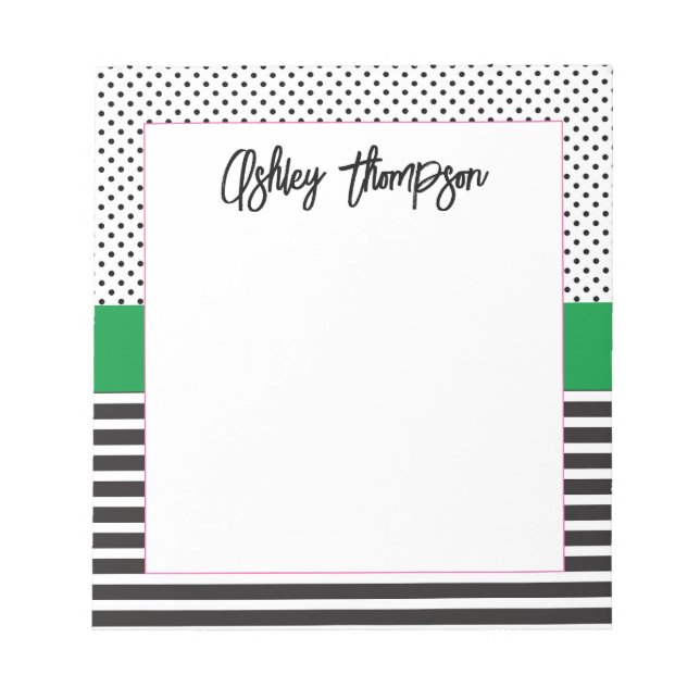 Preppy Black and White Dot Stripe Notepad (Front)