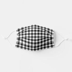 plaid Black and White Buffalo Check Fabric Face Mask with Elastic