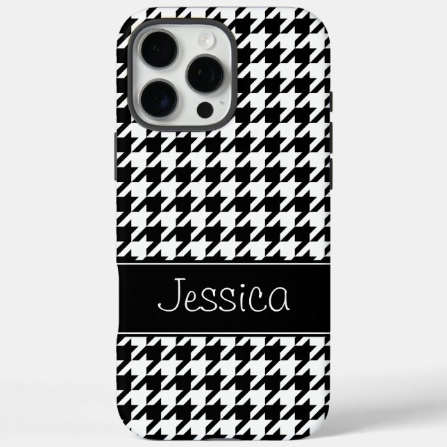 Preppy Black and White Houndstooth Personalized Case-Mate iPhone Case (Back)