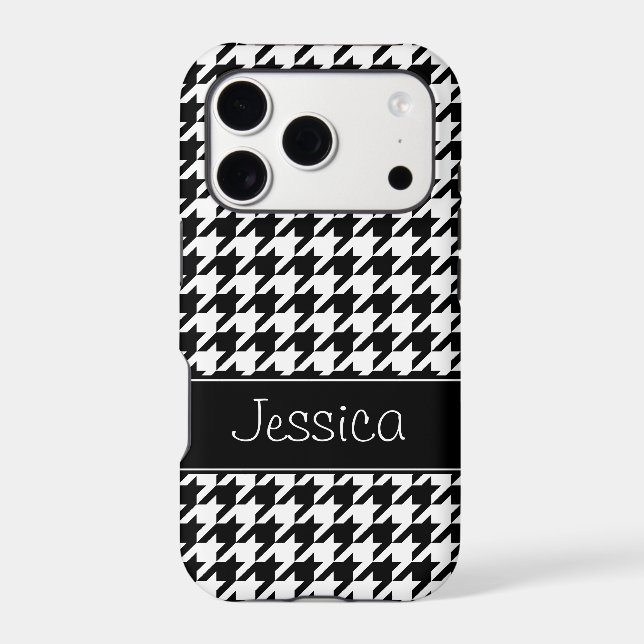 Preppy Black and White Houndstooth Personalized Case-Mate iPhone Case (Back)