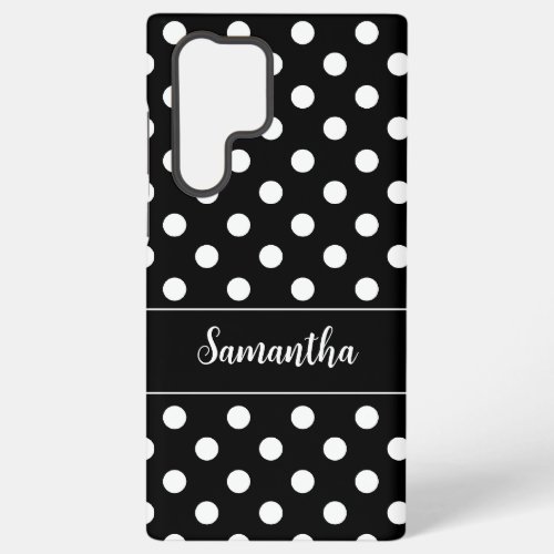 Preppy Black and White Polka Dots Personalized Samsung Galaxy S22 Ultra Case