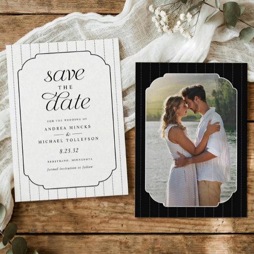 Preppy Black and White Stripes Wedding Photo Save The Date