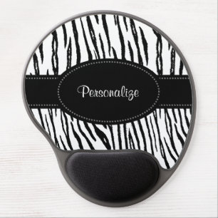 Preppy Black and White Tiger Stripes With Name Gel Mouse Pad