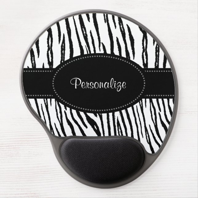 Preppy Black and White Tiger Stripes With Name Gel Mouse Pad (Front)