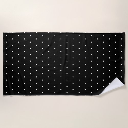  Preppy Black and White Tiny Polka Dots Pattern Beach Towel