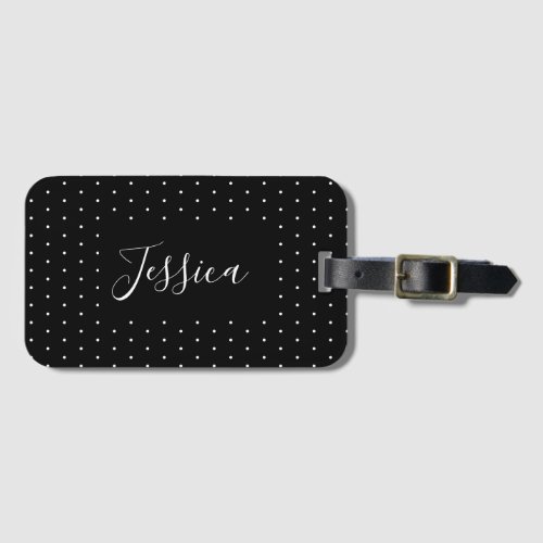  Preppy Black and White Tiny Polka Dots Pattern Luggage Tag